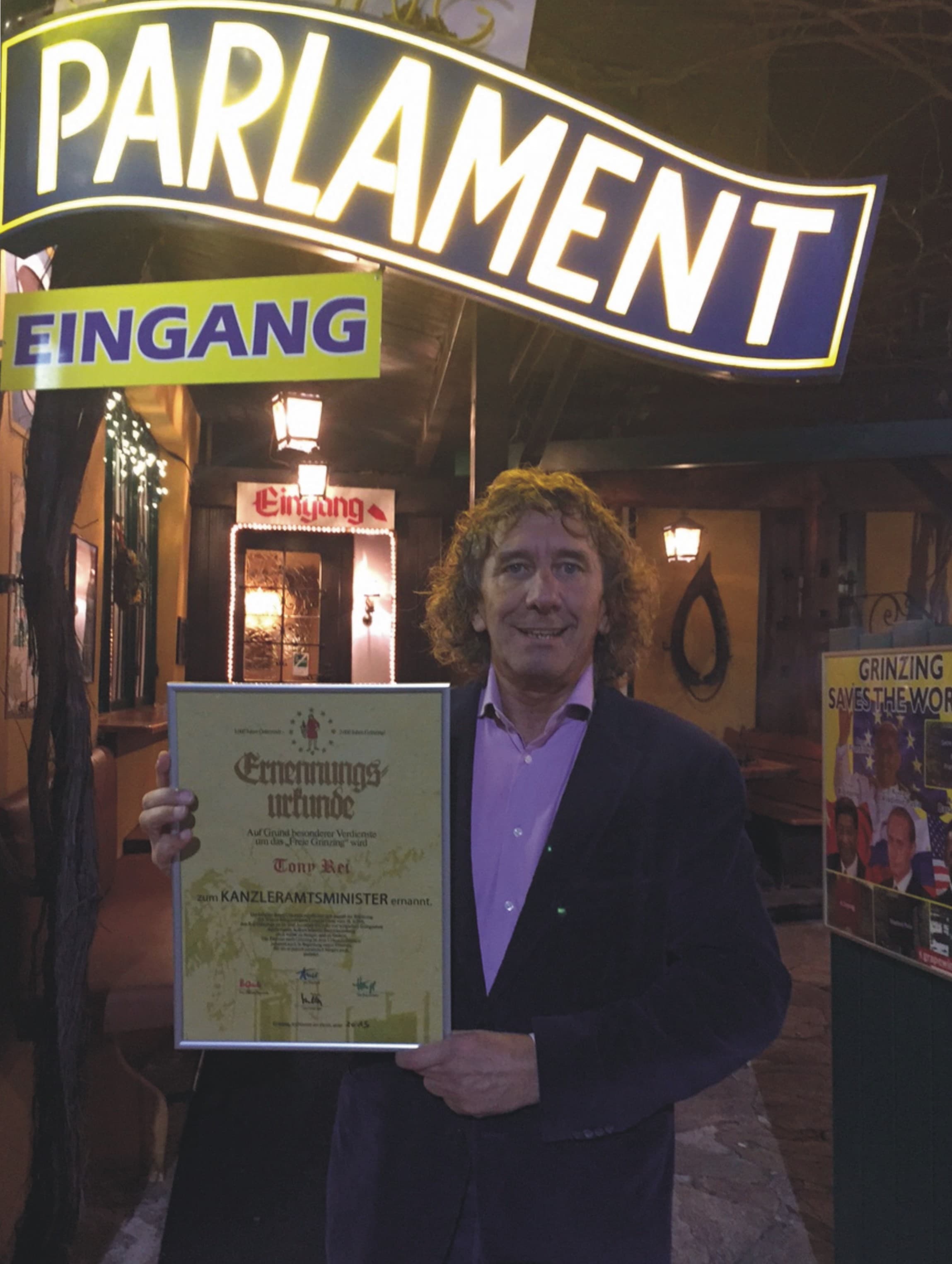 Tony Rei wird Kanzleramtsminister von Grinzing und kämpft gegen die Verbauung di